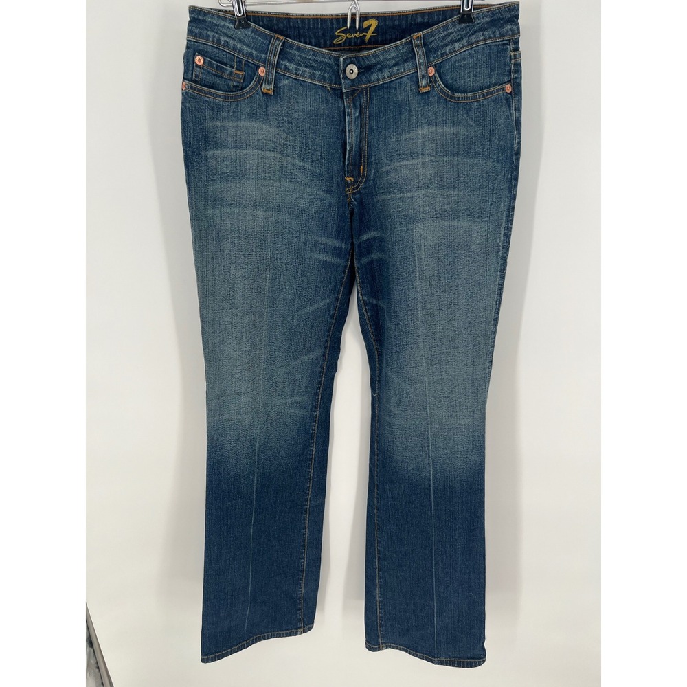 SEVEN7 Bootcut Jeans Women 32 Blue Boot Stretch Medium Wash Embroidered Low Rise